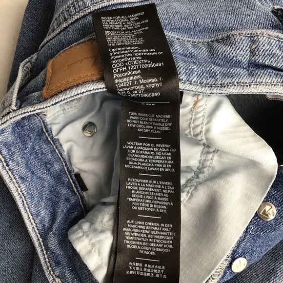 7 For All Mankind The Ultra High Rise Slim Kick Distressed Blue Cropped Jeans - Picture 11 of 14